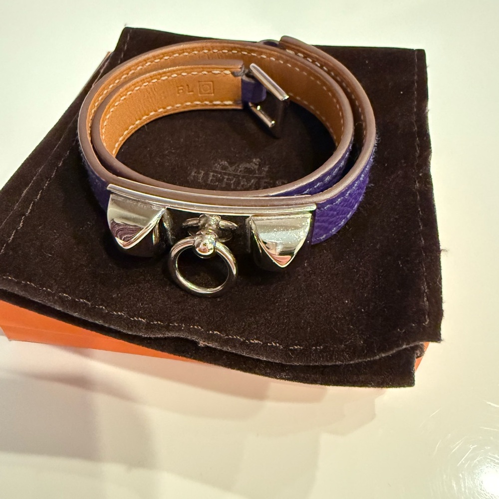 Hermes Purple Rivale Double Tour Wrap Bracelet with Palladium Hardware